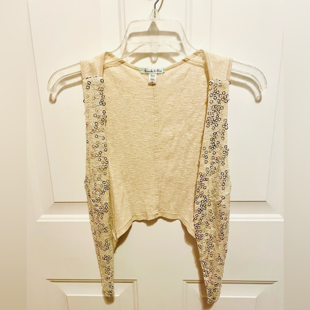 Kimchi & blue Cream Sequin-Embellished Open lightweight vest
